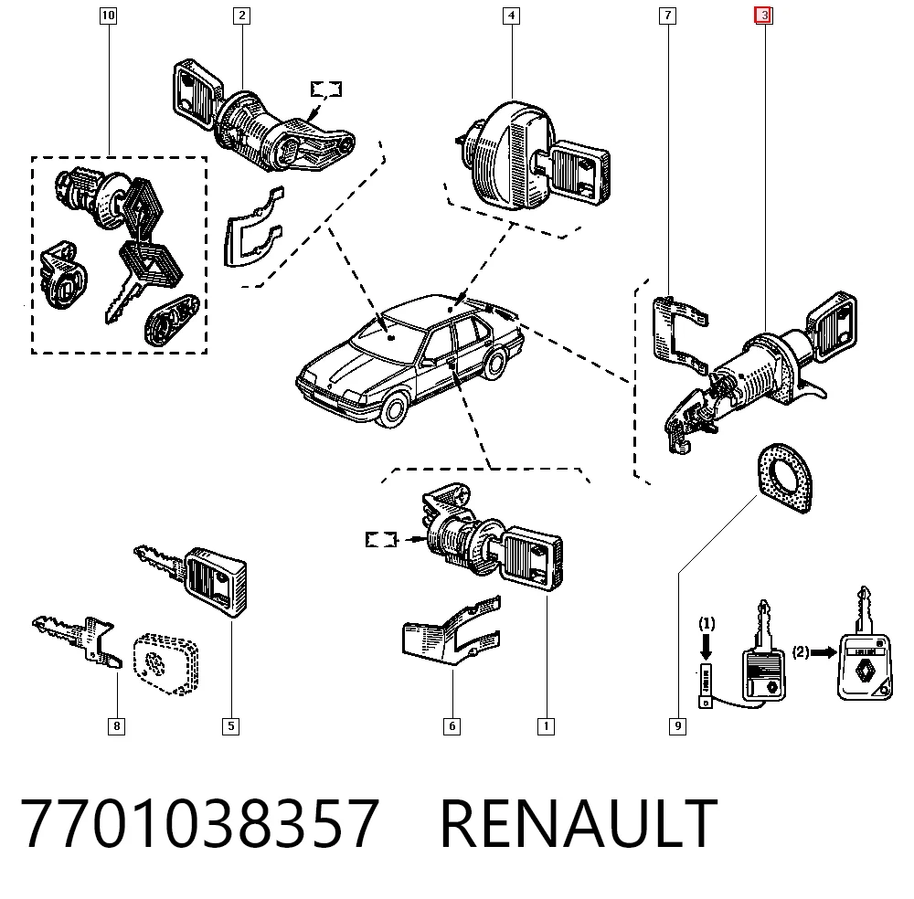 Trinco de fecho de porta-malas (de 3ª/5ª porta traseira) Renault 19 II D53, 853 ao melhor preço