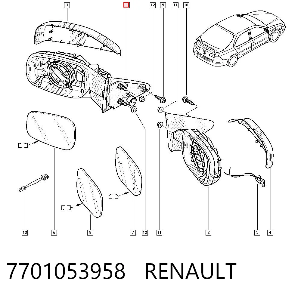 Espelho de retrovisão esquerdo para Renault Laguna II BG0, BG1