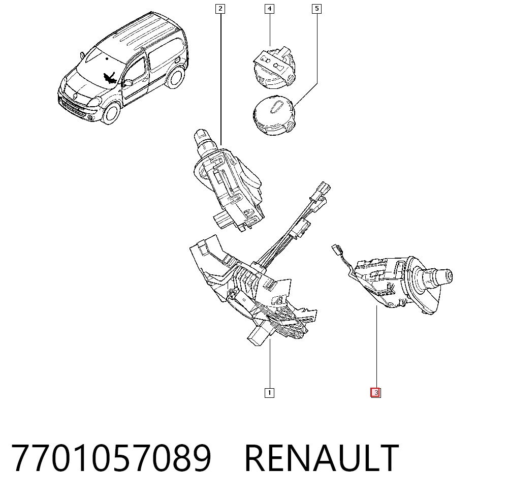 7701057089 Renault (RVI) Comutador esquerdo instalado na coluna da direção