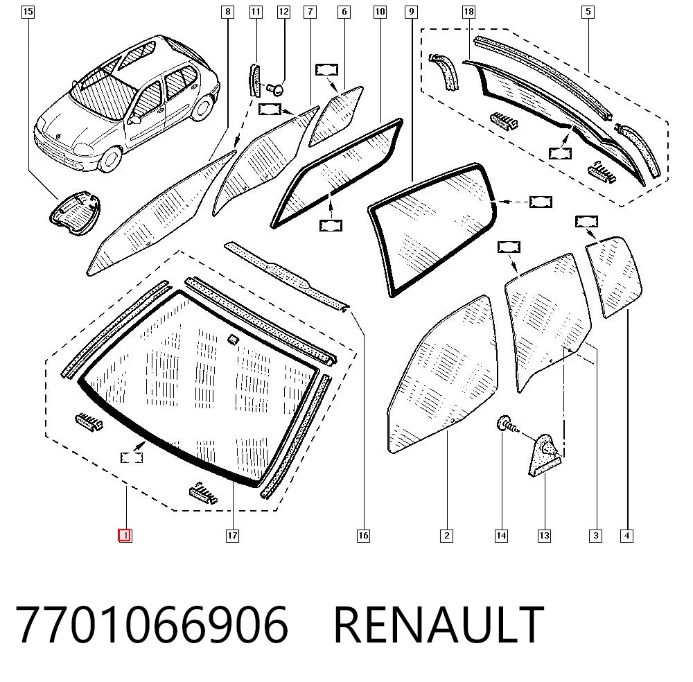  Pára-brisas Renault Clio SYMBOL sedan (LB0, LB1, LB2) (1998 - 2008) SYMBOL