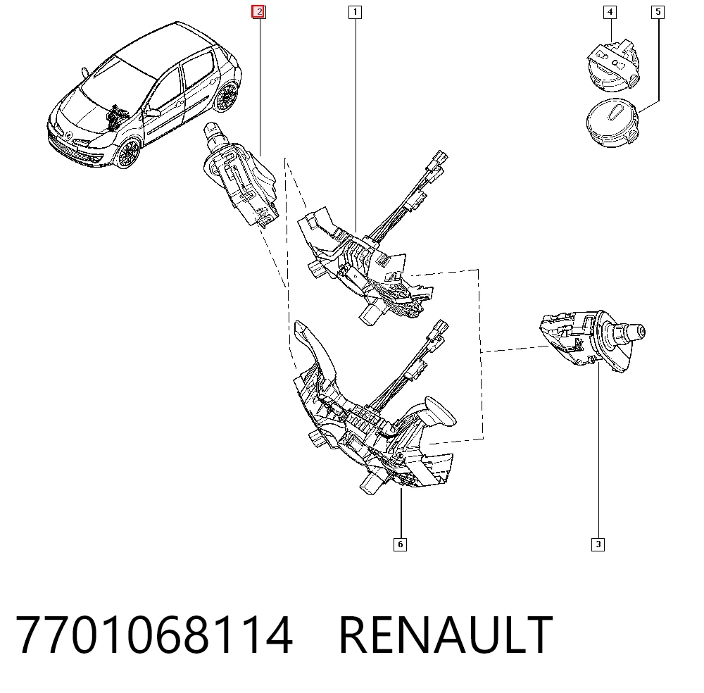 7701068114 Renault (RVI) Comutador direito instalado na coluna da direção
