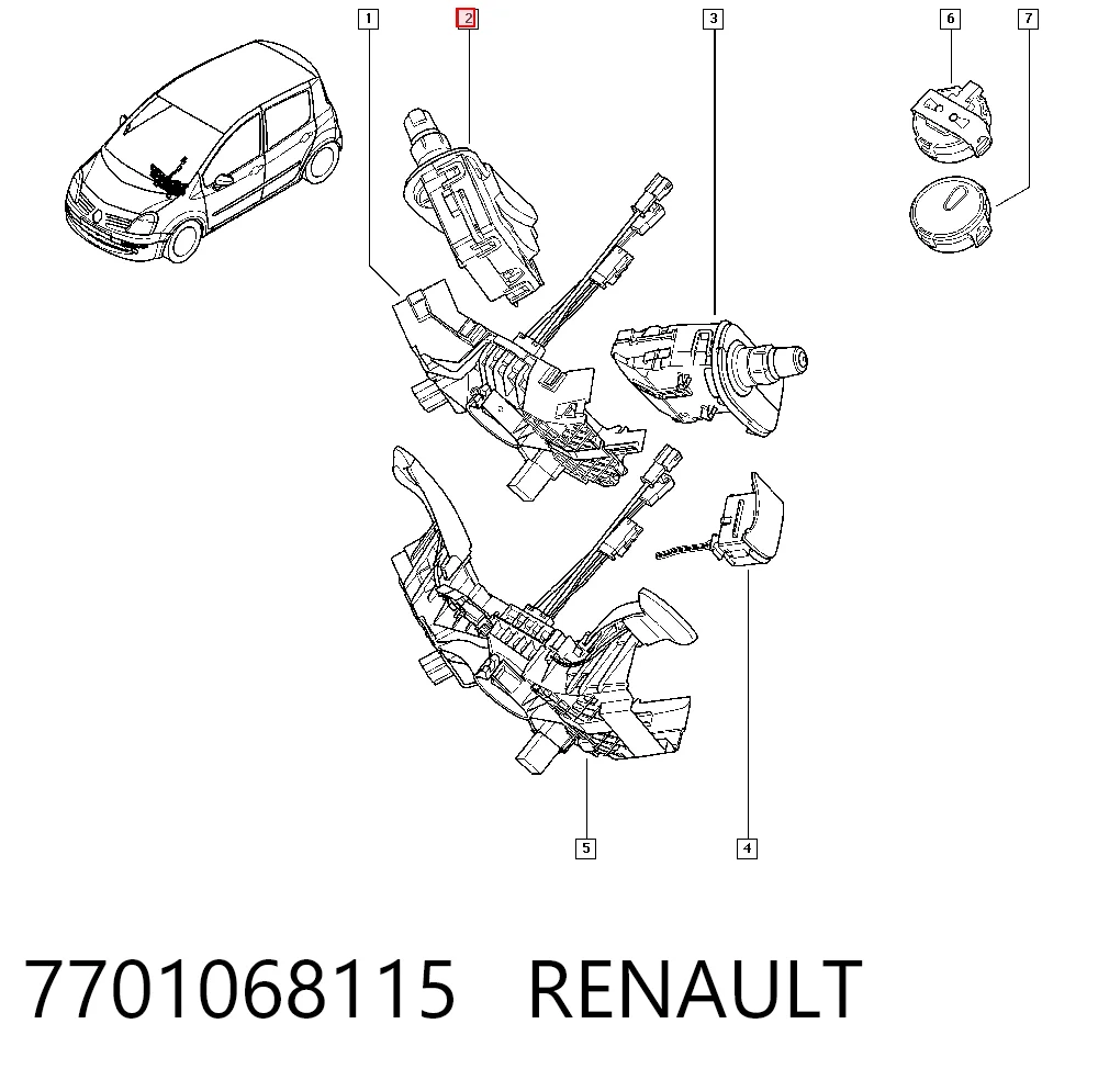 7701068115 Renault (RVI) Comutador direito instalado na coluna da direção