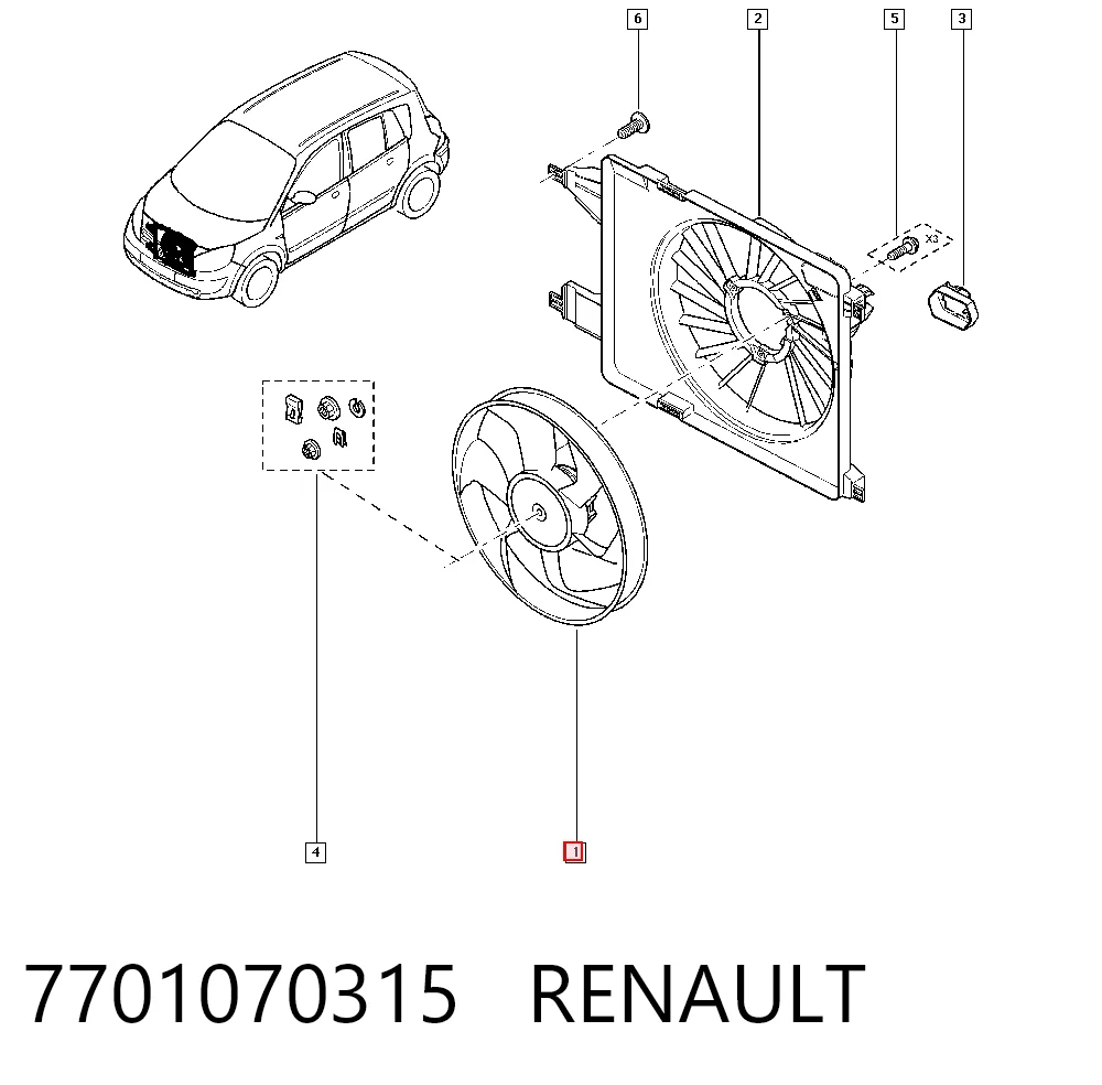 Ventilador elétrico de esfriamento montado (motor + roda de aletas) Renault Clio SYMBOL LB0, LB1, LB2