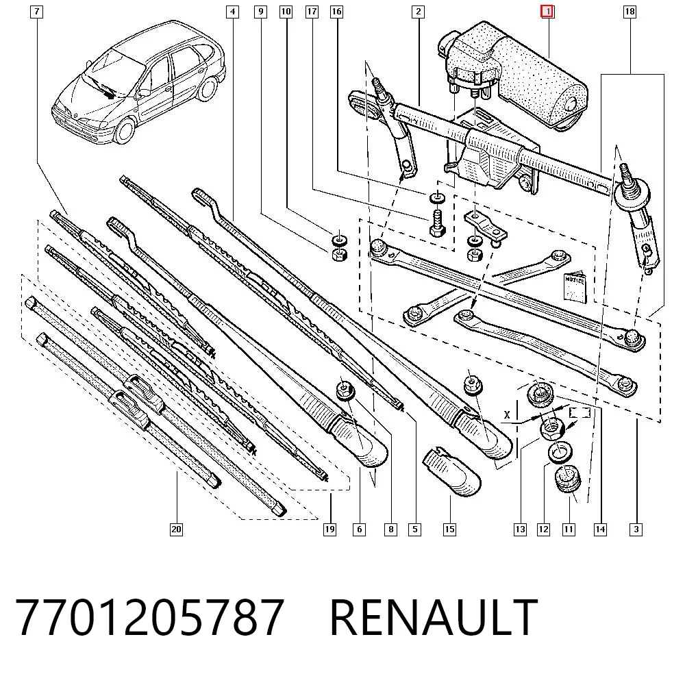 Motor de limpador pára-brisas do pára-brisas Renault Scenic I JA0, JA1, FA0