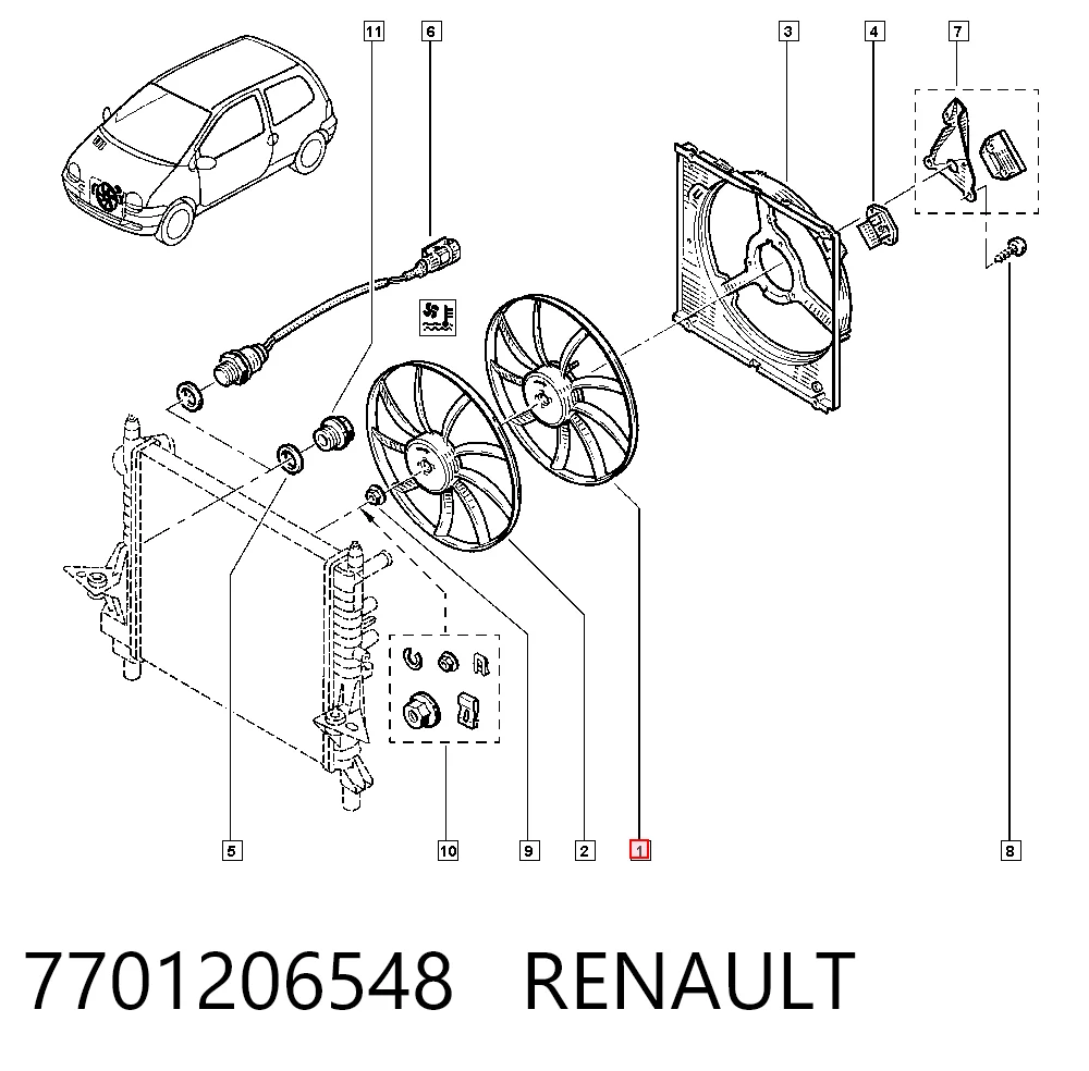  Ventilador elétrico de esfriamento montado (motor + roda de aletas) Renault Twingo I hatchback (C06) (1992 - 2007) I