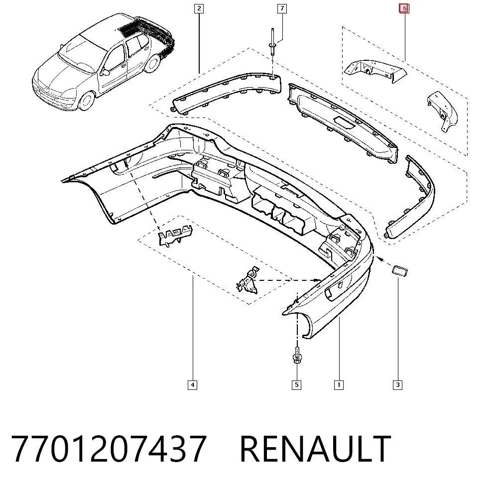 Consola do pára-choque traseiro Renault Clio SYMBOL LB0, LB1, LB2