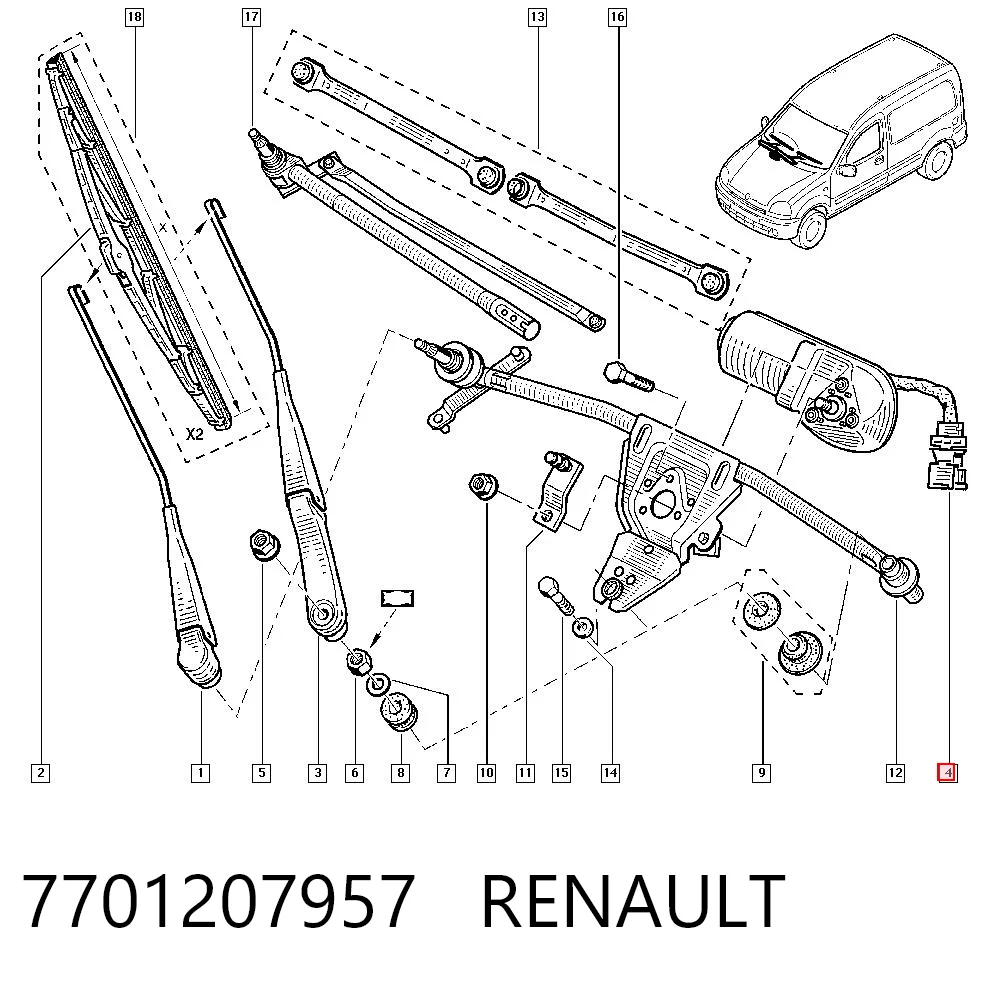 Motor de limpador pára-brisas do pára-brisas Renault Kangoo KC0, KC1 ao melhor preço