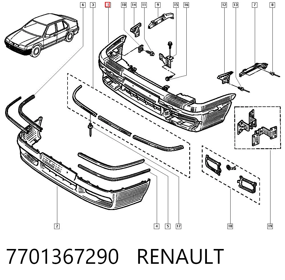  Pára-choque dianteiro Renault 19 II сaixa (S53) (1992 - 1995) II