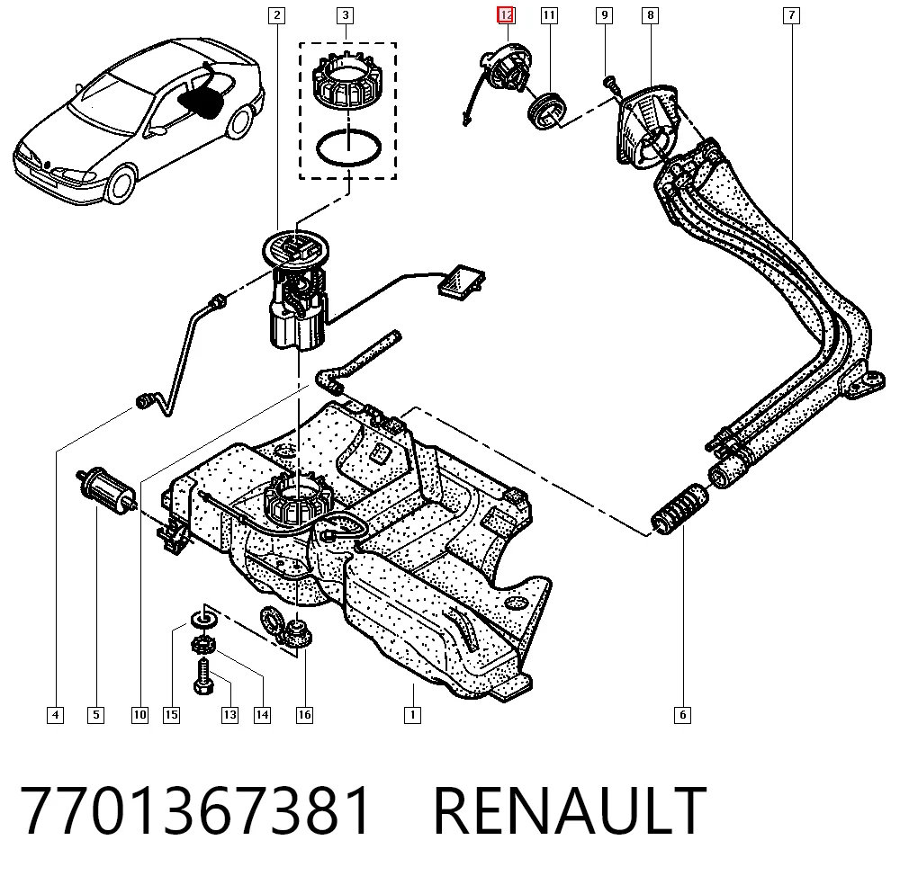  Tampa (tampão) do tanque de combustível Renault Megane II sedan (LM0, LM1) (2003 - 2012) II