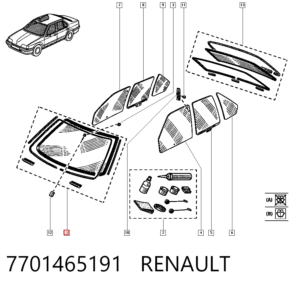 Pára-brisas para Renault 19 B53, C53