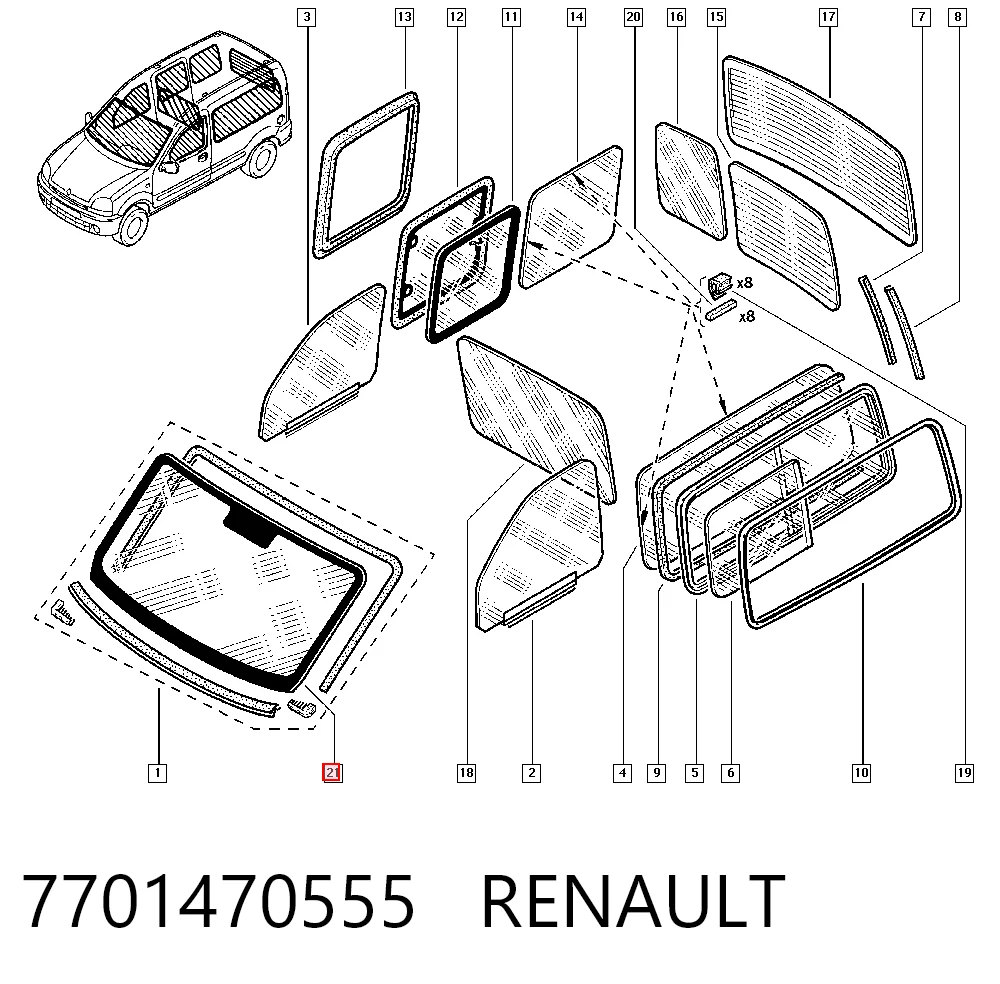 Pára-brisas para Renault Kangoo I FC0, FC1