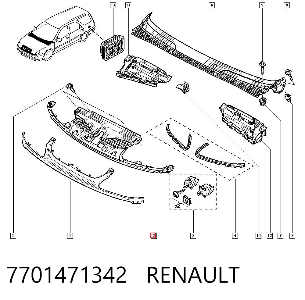 Grelha do radiador para Renault Laguna I K56