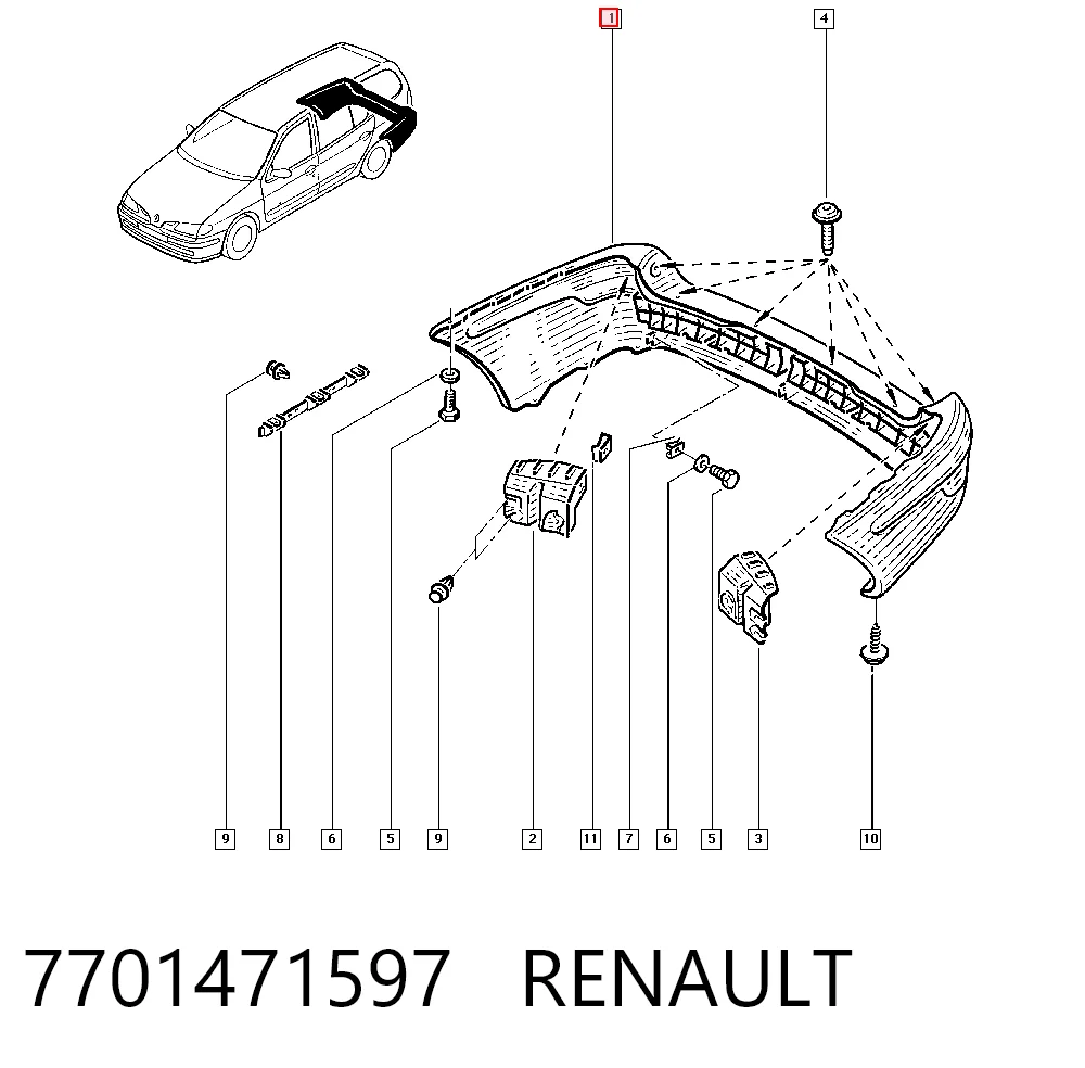 Pára-choque traseiro para Renault Megane I KA0, KA1