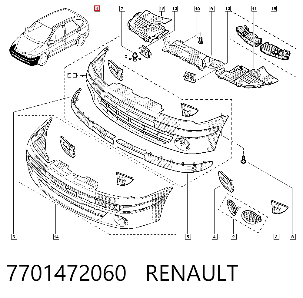 Pára-choque dianteiro Renault Scenic I JA0, JA1, FA0