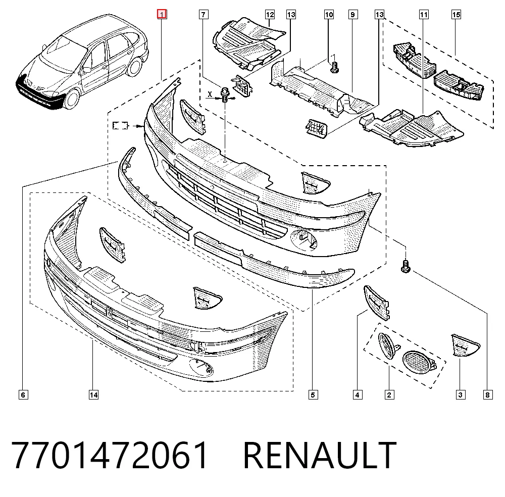  Pára-choque dianteiro Renault Scenic I monovolume (JA0, JA1, FA0) (1999 - 2003) I
