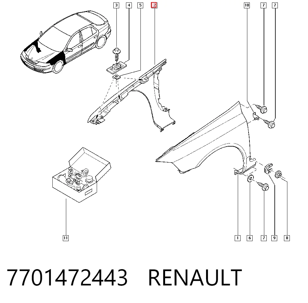  Pára-lama dianteiro direito Renault Laguna II carrinha (KG0, KG1) (2001 - 2007) II