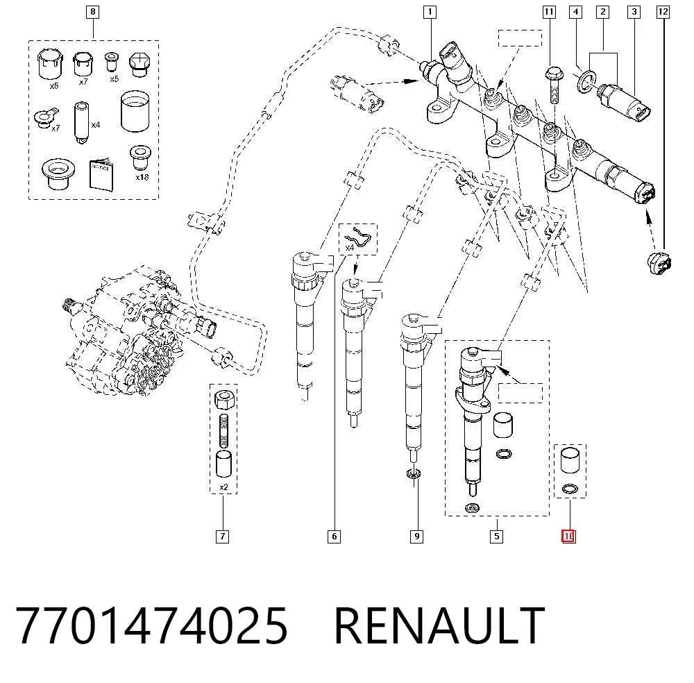 7701474025 Renault (RVI) Kit de reparação do injetor