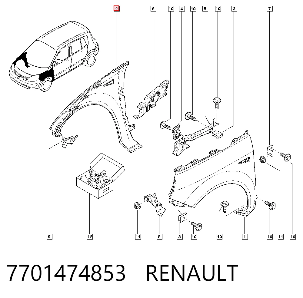 Pára-lama dianteiro direito para Renault Scenic II JM0, JM1