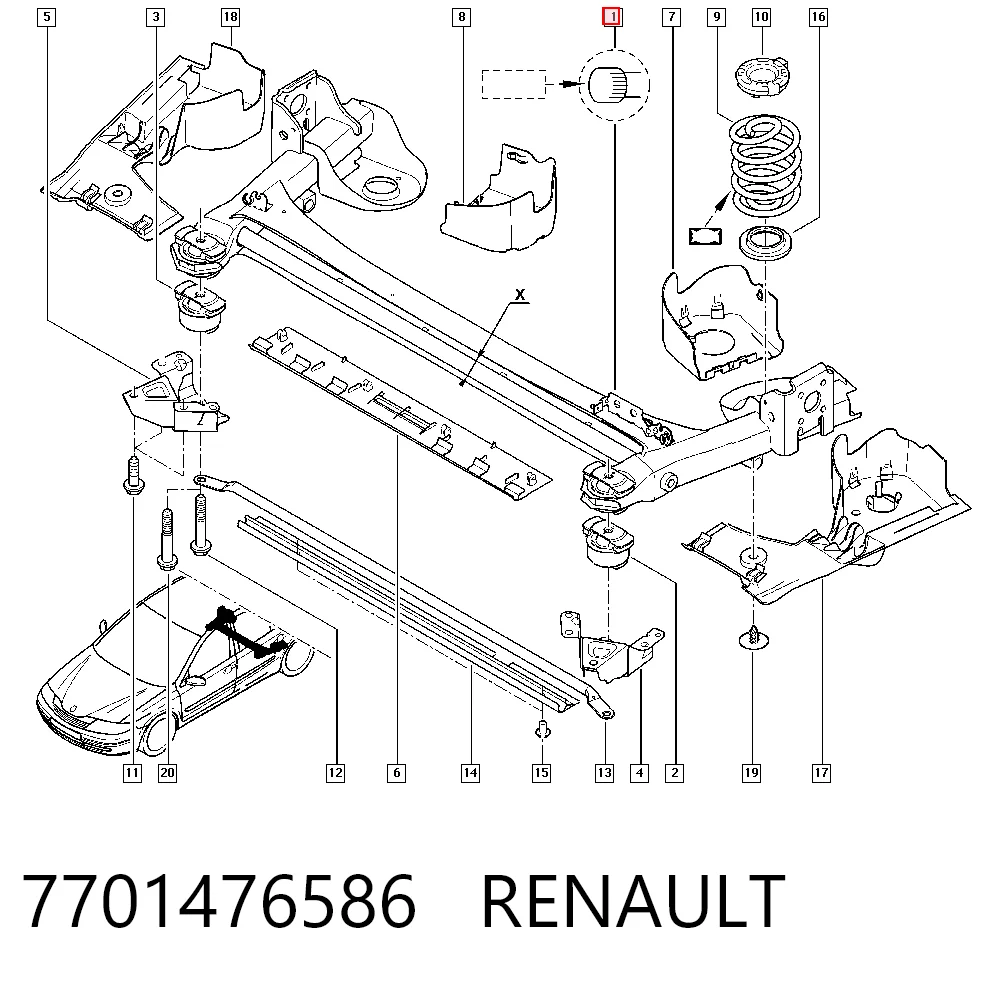 Viga de suspensão traseira (plataforma veicular) para Renault Laguna II BG0, BG1