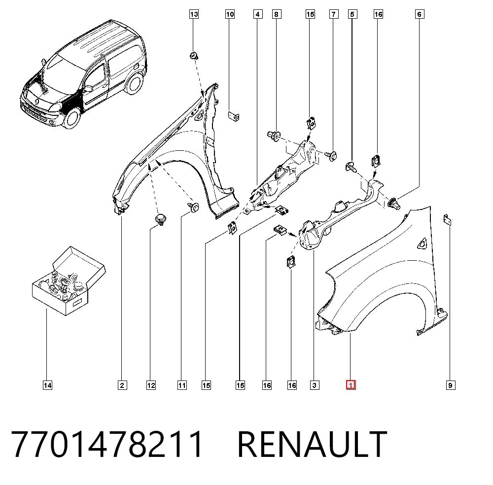 Pára-lama dianteiro esquerdo Renault Kangoo II KW0, KW1 ao melhor preço