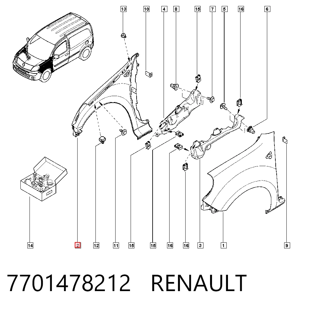 Pára-lama dianteiro direito Renault Kangoo II KW0, KW1 ao melhor preço