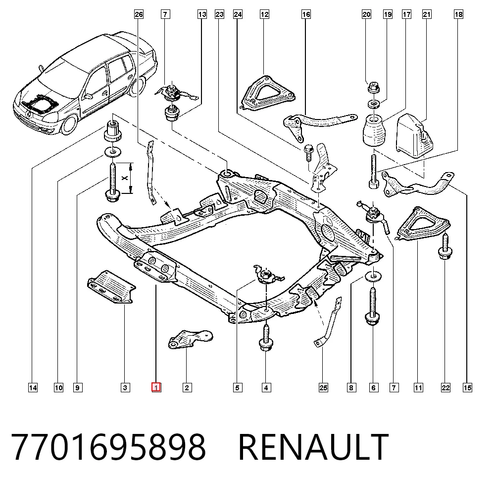 Viga de suspensão dianteira (plataforma veicular) Renault Clio II BB, CB ao melhor preço
