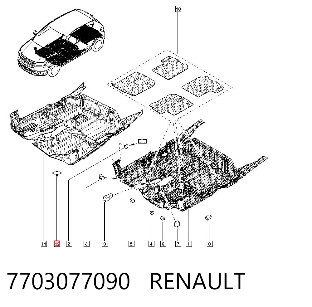 7703077090 Renault (RVI) Cápsula (prendedor) de fixação de revestimento de tampa de porta-malas