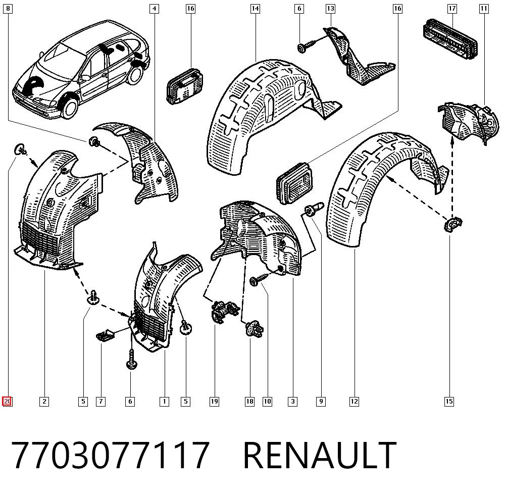 7703077117 Renault (RVI) Cápsula (prendedor) de fixação de revestimento de tampa de porta-malas