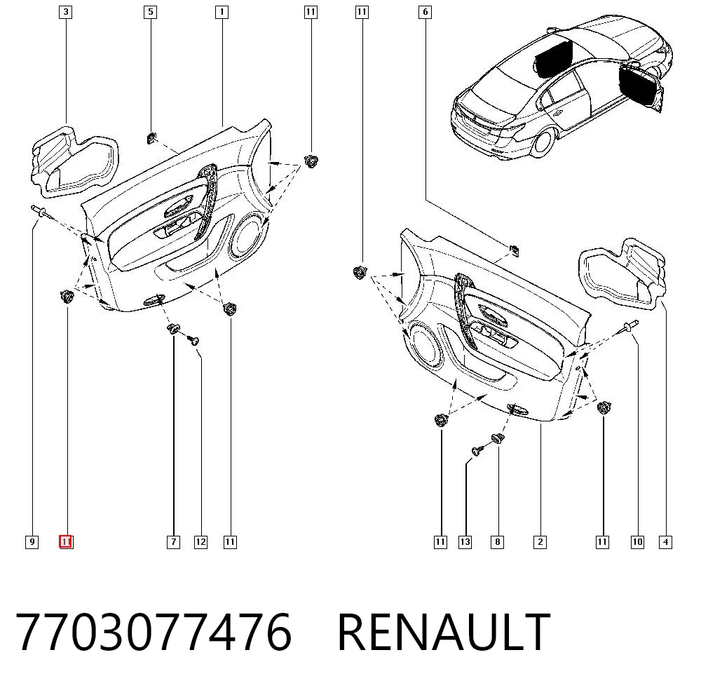 7703077476 Renault (RVI) Cápsula (prendedor) de fixação de revestimento da porta