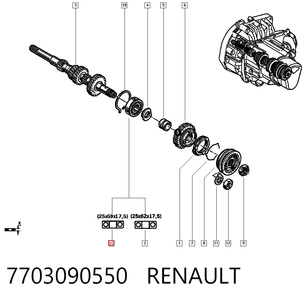 7703090550 Mitsubishi Rolamento da árvore primária da Caixa de Mudança