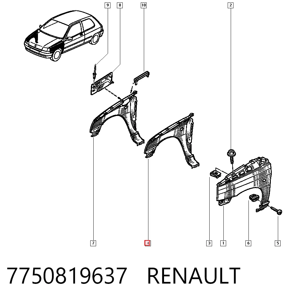 Pára-lama dianteiro direito Renault Clio I BC57, 5357 ao melhor preço