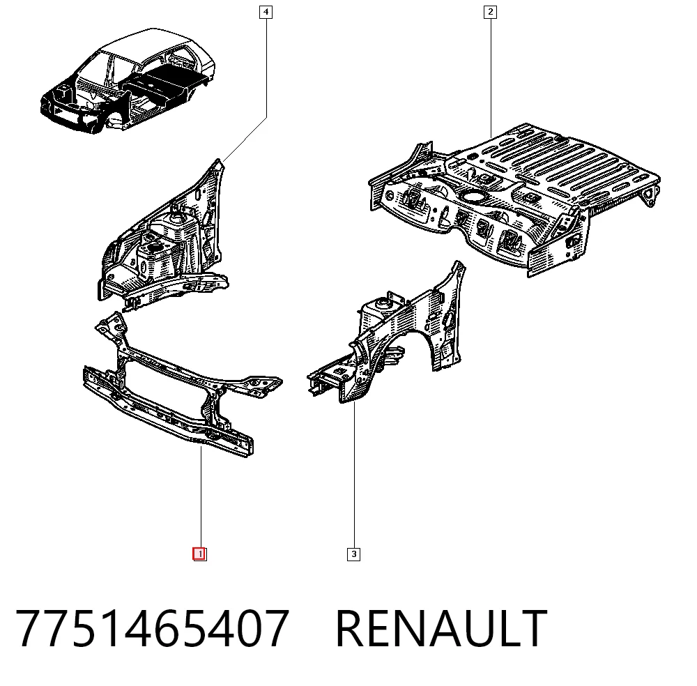  Suporte do radiador montado (painel de montagem de fixação das luzes) Renault Clio I hatchback (BC57, 5357) (1990 - 1998) I