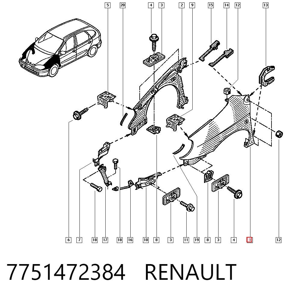 Pára-lama dianteiro esquerdo Renault Scenic I JA0, JA1, FA0 ao melhor preço