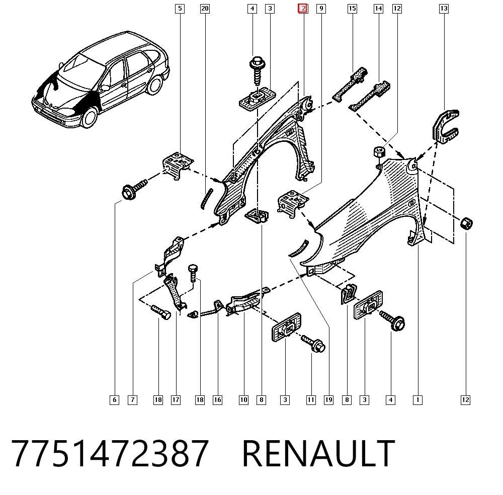 Pára-lama dianteiro direito para Renault Scenic I JA0, JA1, FA0
