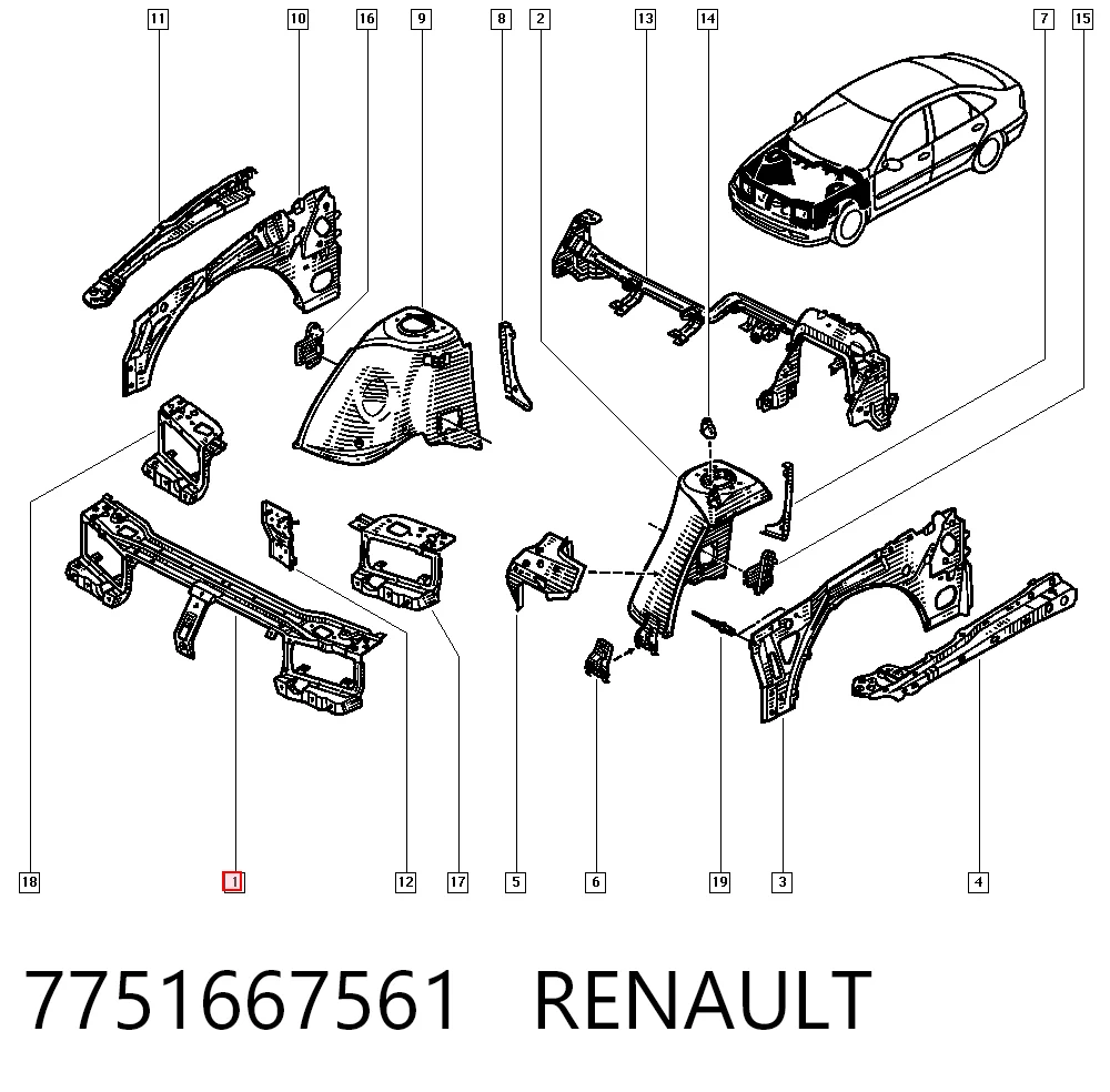 Suporte do radiador montado (painel de montagem de fixação das luzes) Renault Laguna I B56, 556 ao melhor preço