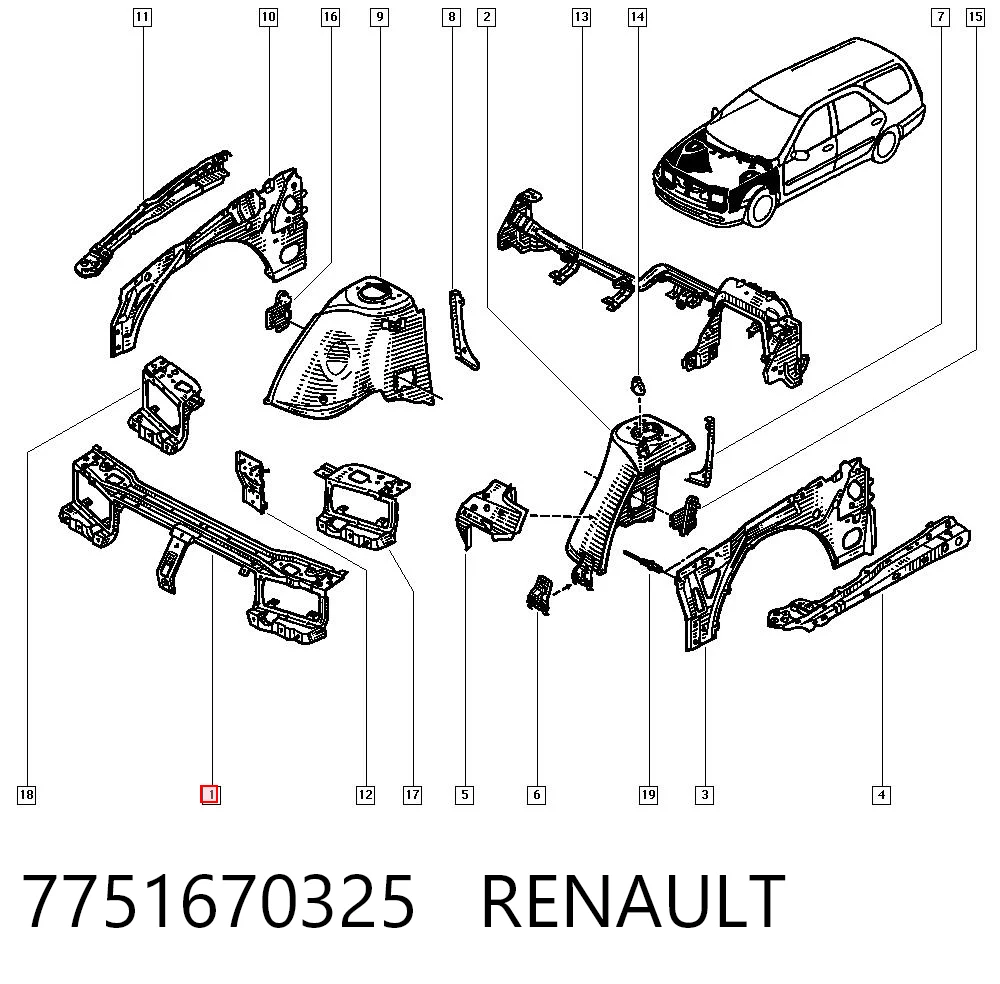Suporte do radiador montado (painel de montagem de fixação das luzes) para Renault Laguna B56, 556
