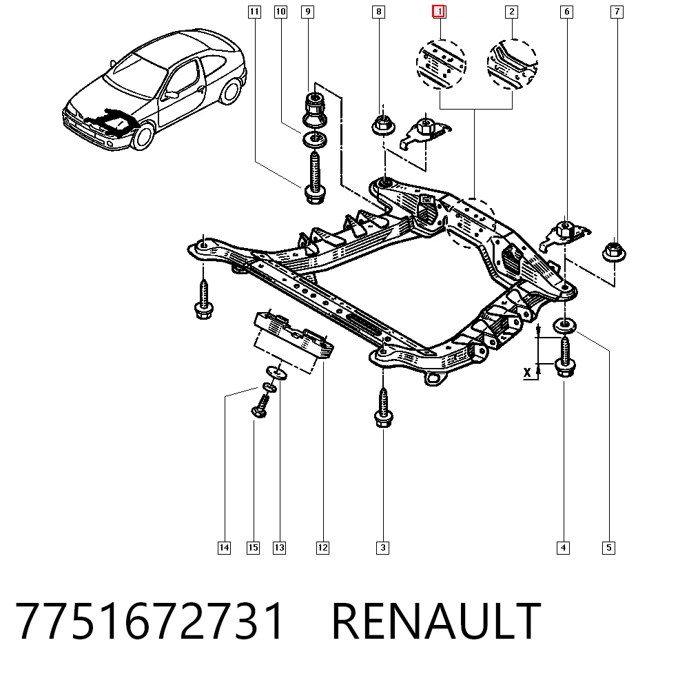 Viga de suspensão dianteira (plataforma veicular) para Renault 19 B53, C53