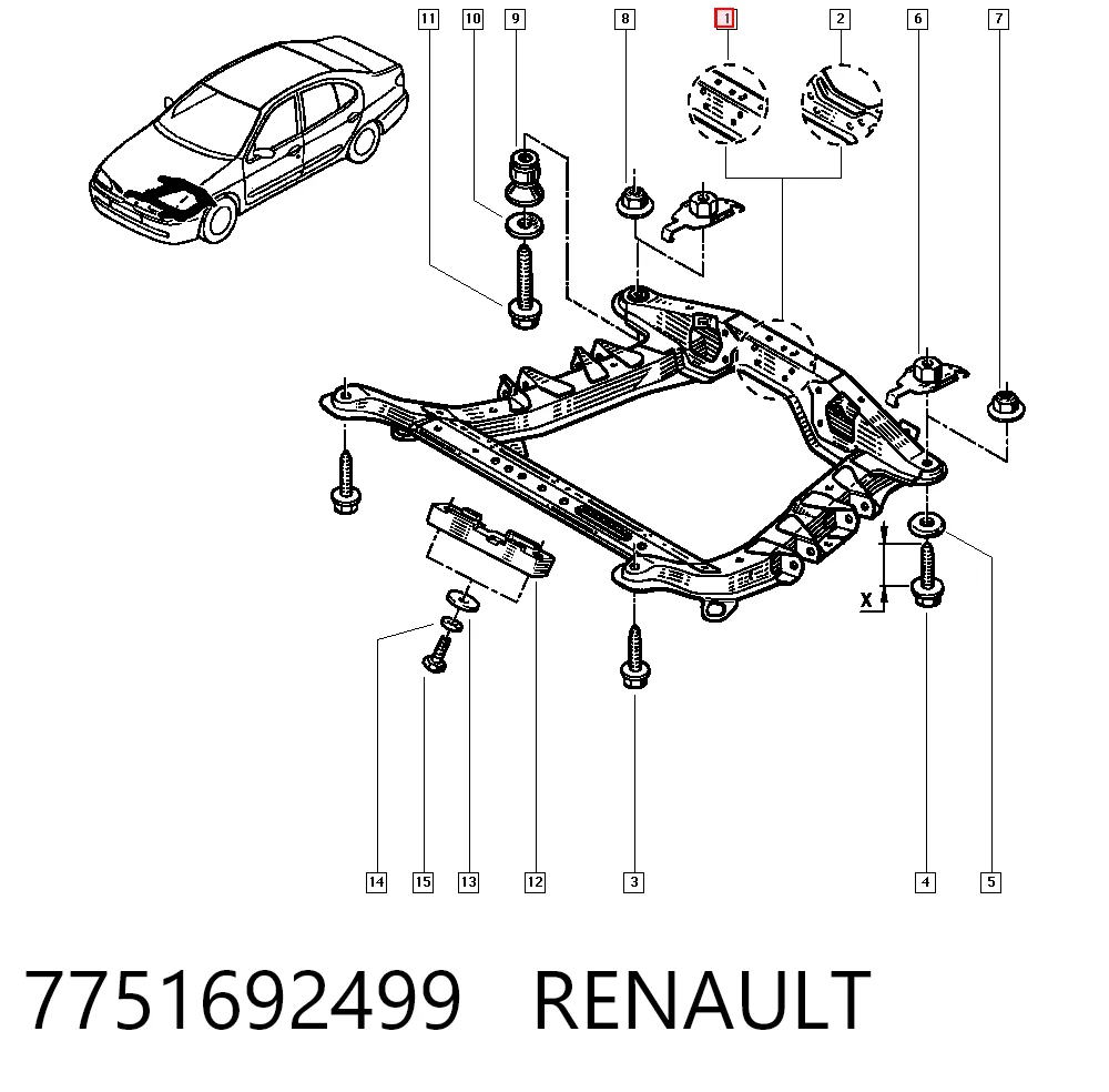 Viga de suspensão dianteira (plataforma veicular) para Renault Megane DA0, DA1