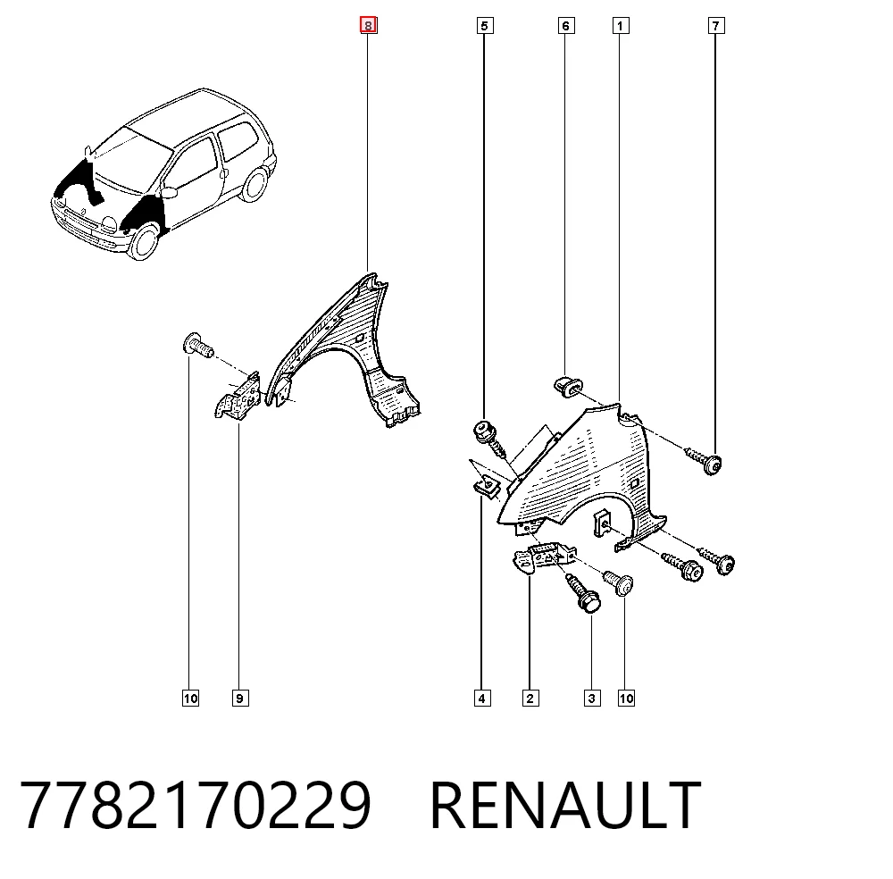 Pára-lama dianteiro direito Renault Twingo I C06 ao melhor preço