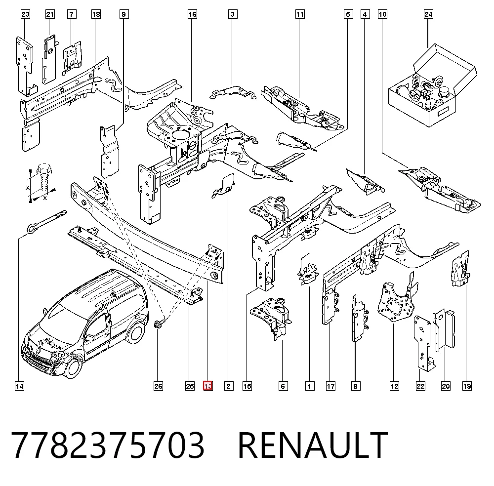  Reforçador do pára-choque dianteiro Renault Kangoo II сaixa (FW0) (2008 - 2021) II