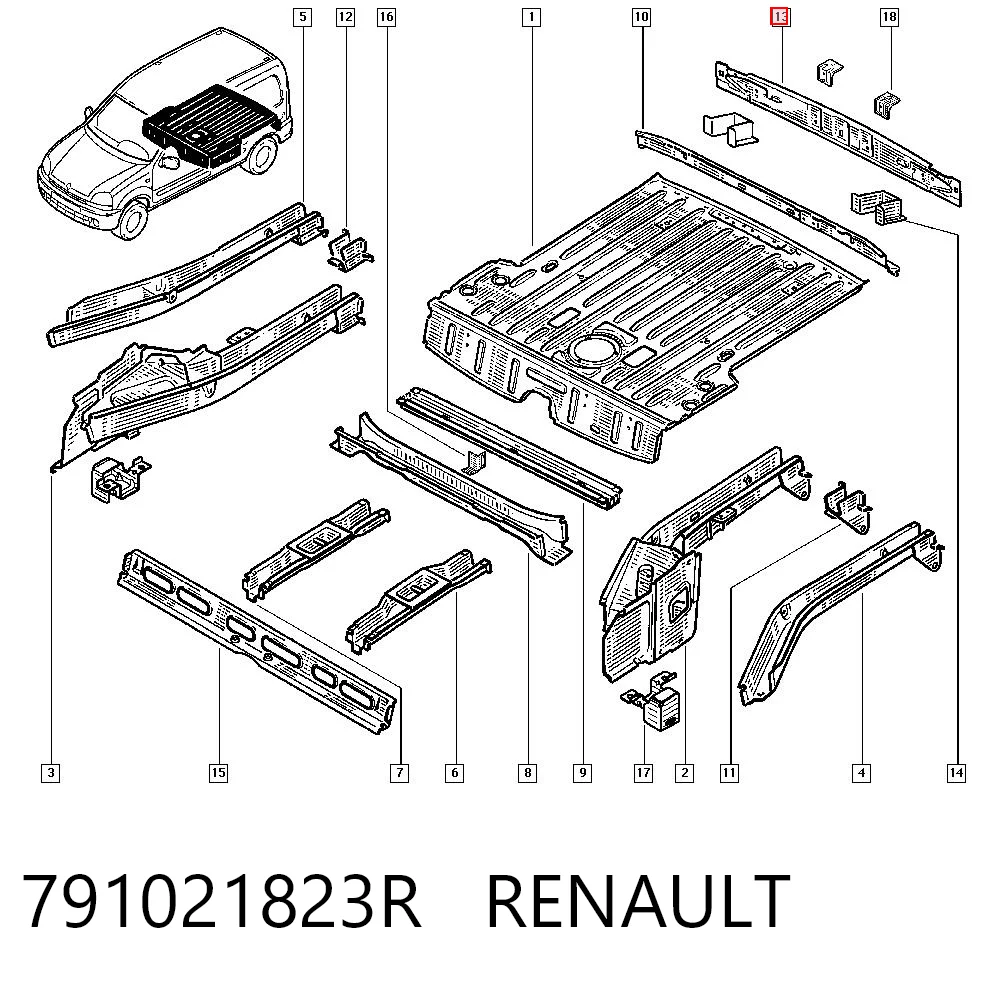 Reforçador do pára-choque traseiro para Renault Kangoo FC0, FC1