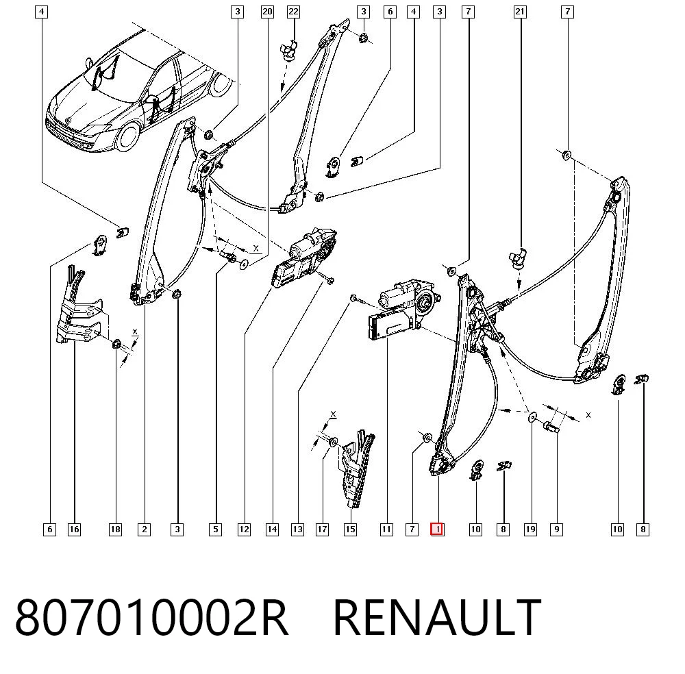 Mecanismo de acionamento de vidro da porta dianteira esquerda Renault Laguna III KT0, KT1