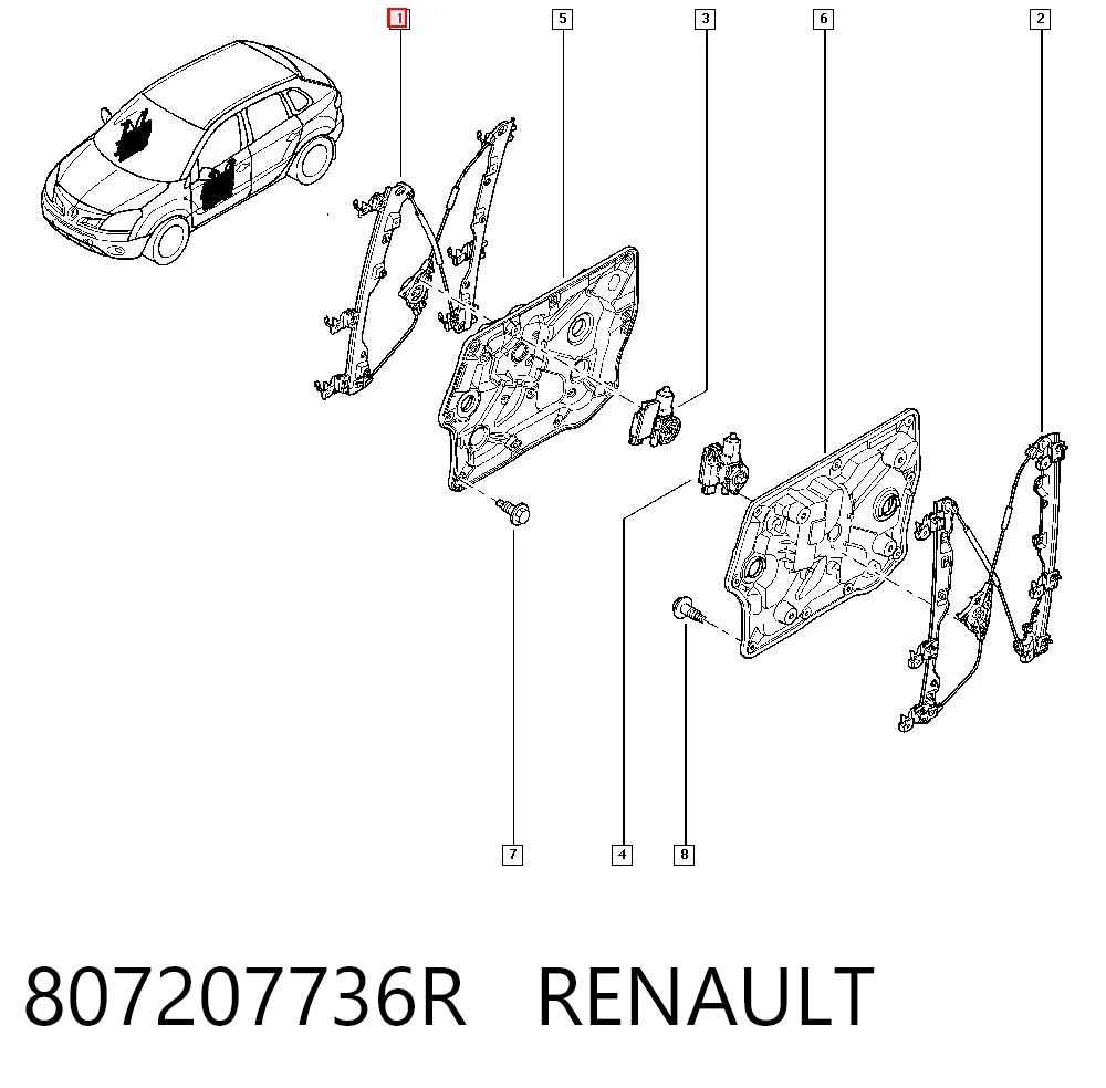 Mecanismo de acionamento de vidro da porta dianteira direita Renault Koleos  HY0