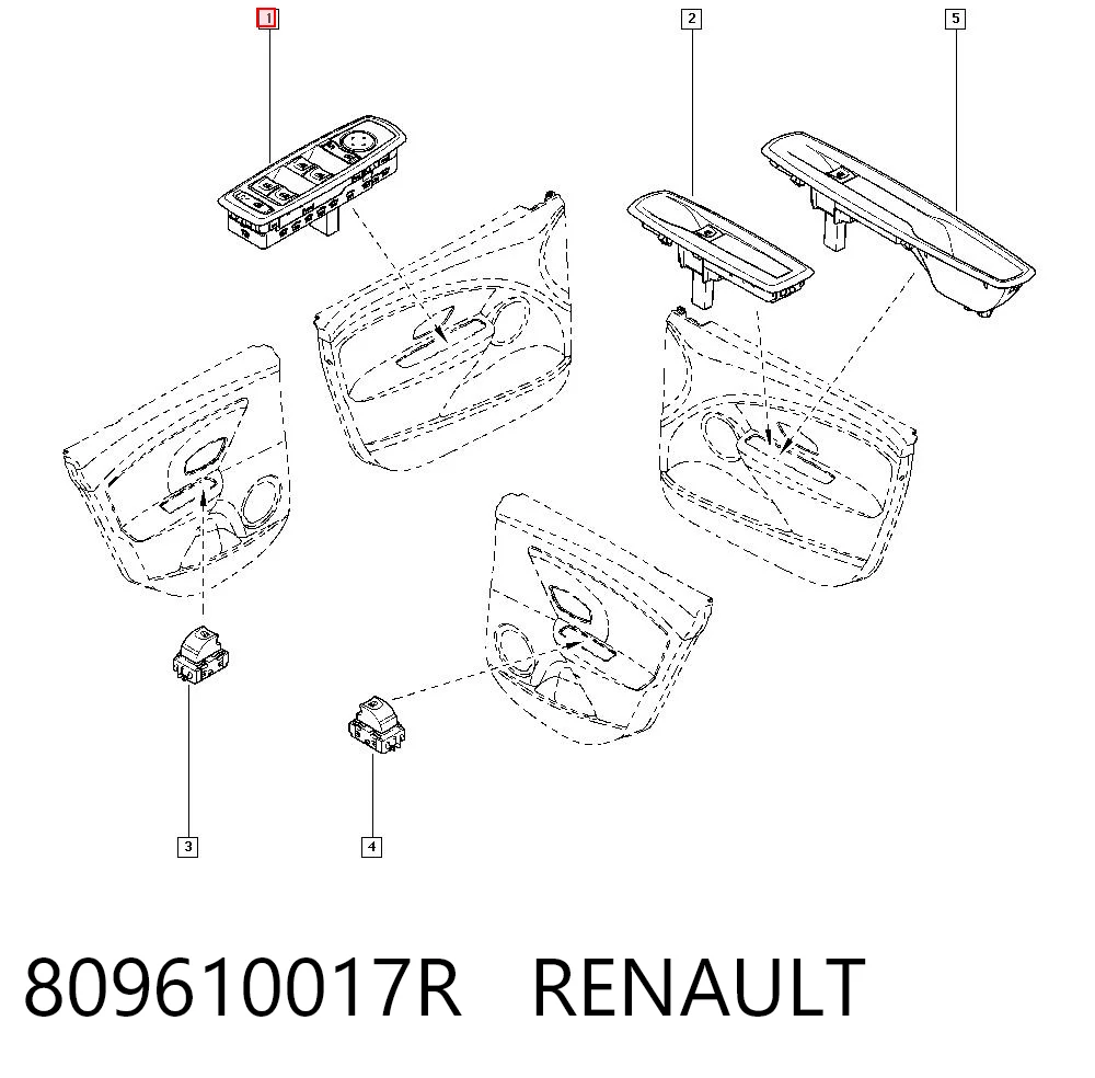 809610017R Renault (RVI) Unidade de botões dianteira esquerda de controlo de elevador de vidro