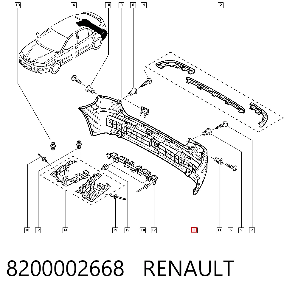 Pára-choque traseiro para Renault Laguna II BG0, BG1