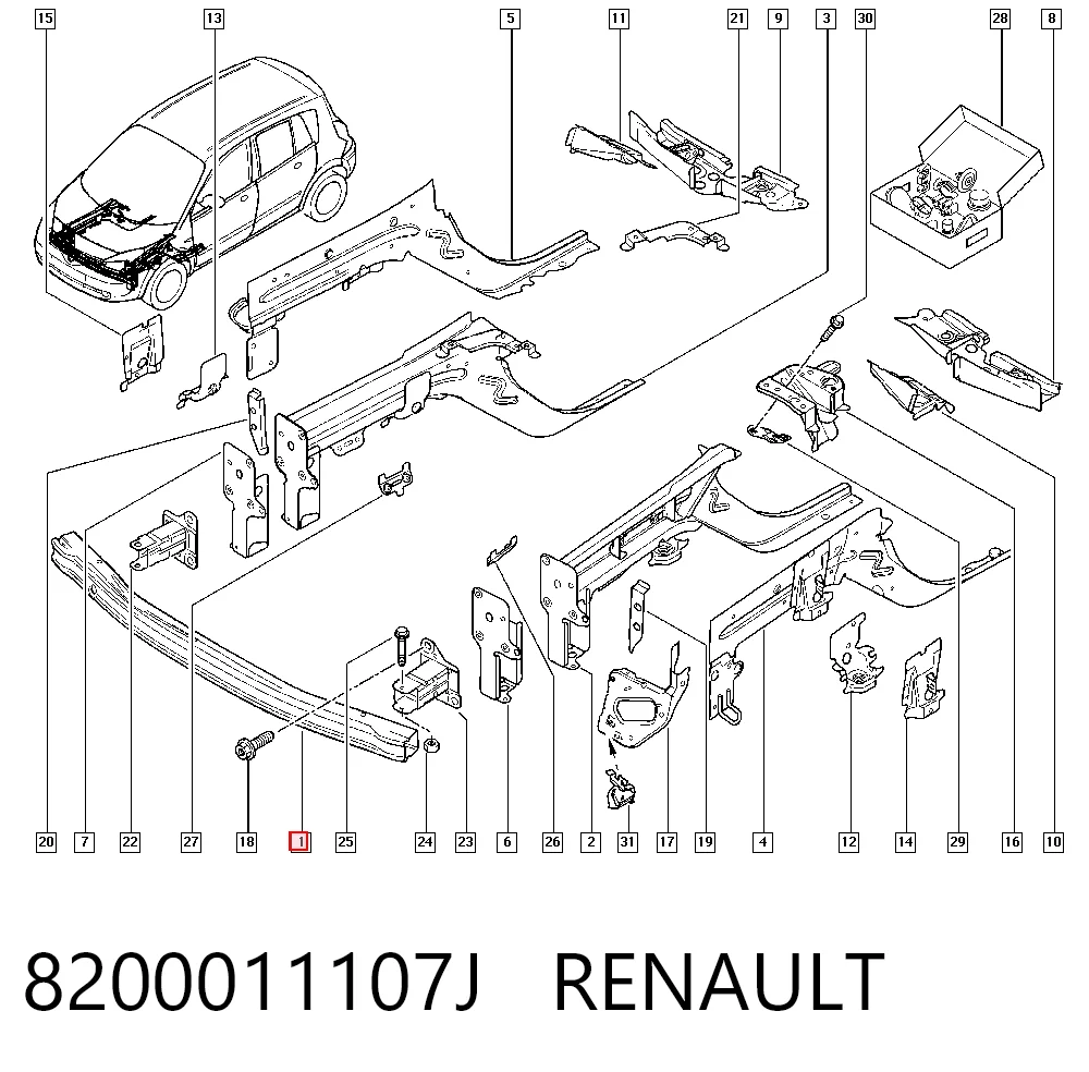 Reforçador do pára-choque dianteiro Renault Scenic II JM0, JM1