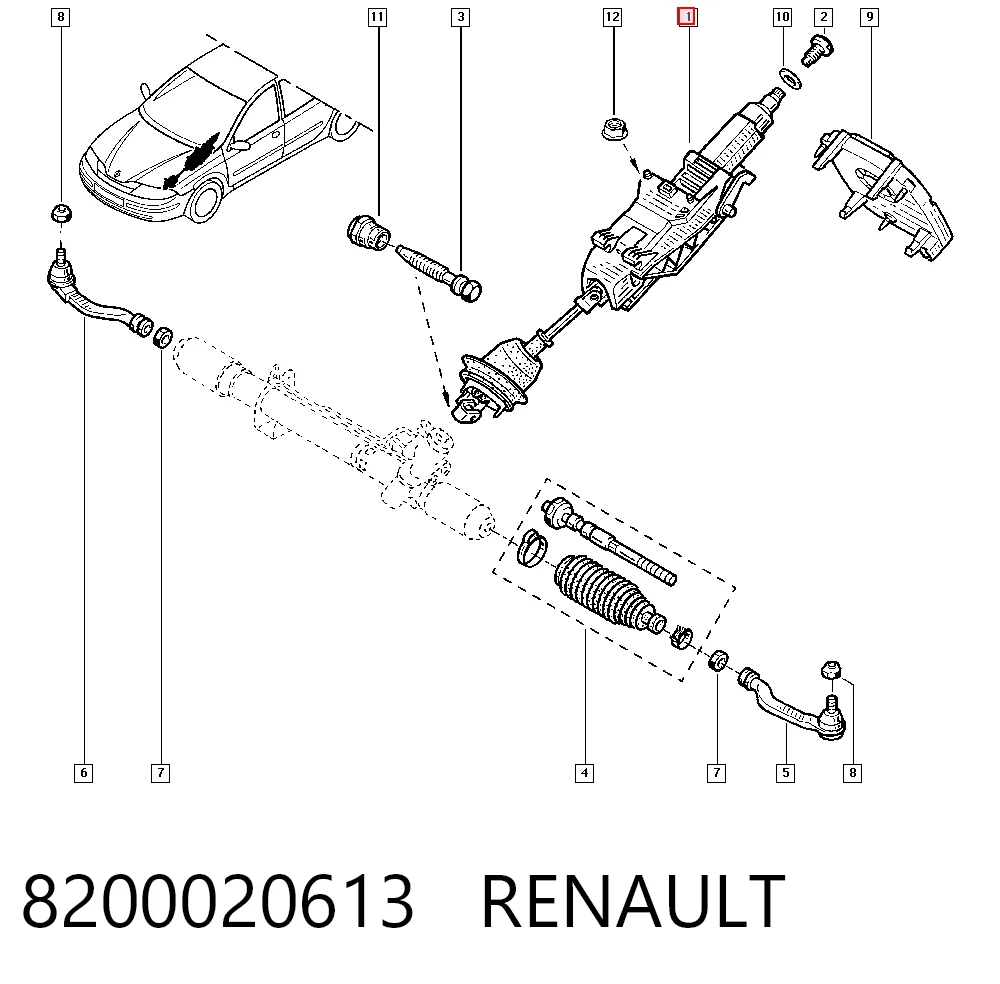 Coluna da direção para Renault Laguna II KG0, KG1
