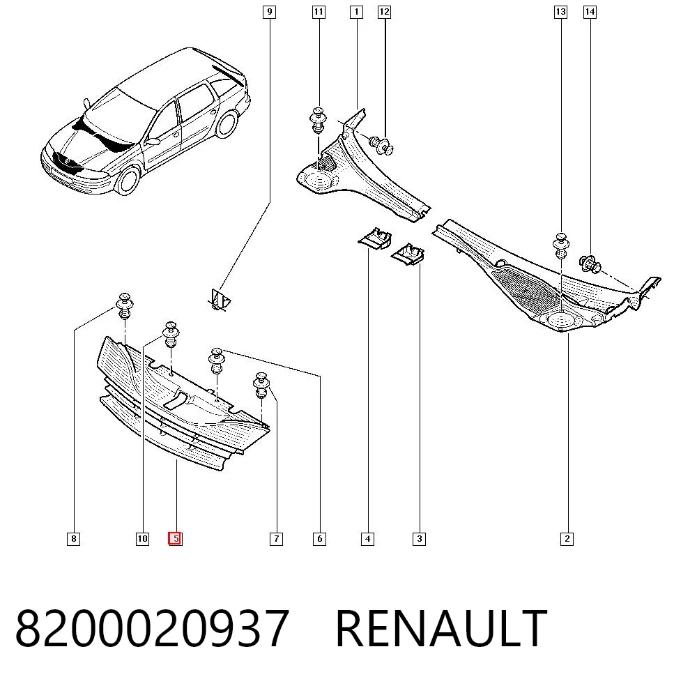 Grelha do radiador Renault Laguna II BG0, BG1