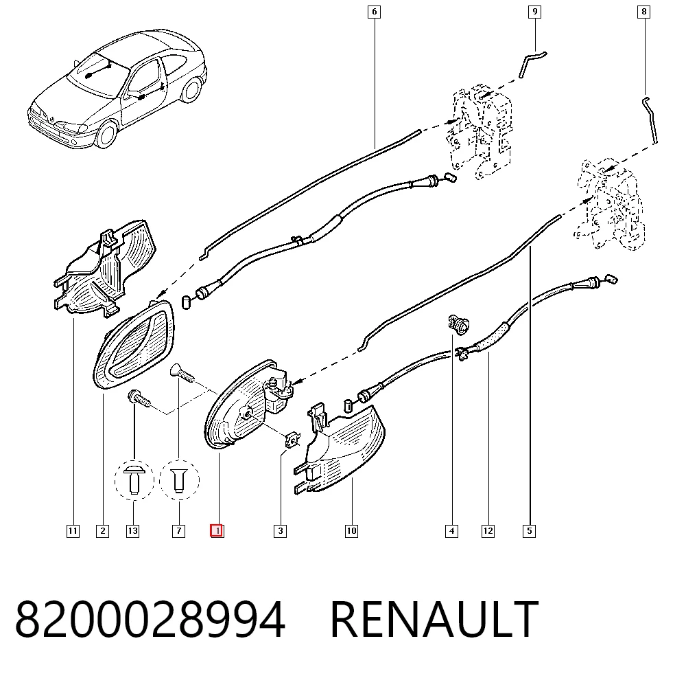 8200028994 Renault (RVI) Maçaneta interna dianteira/traseira da porta esquerda