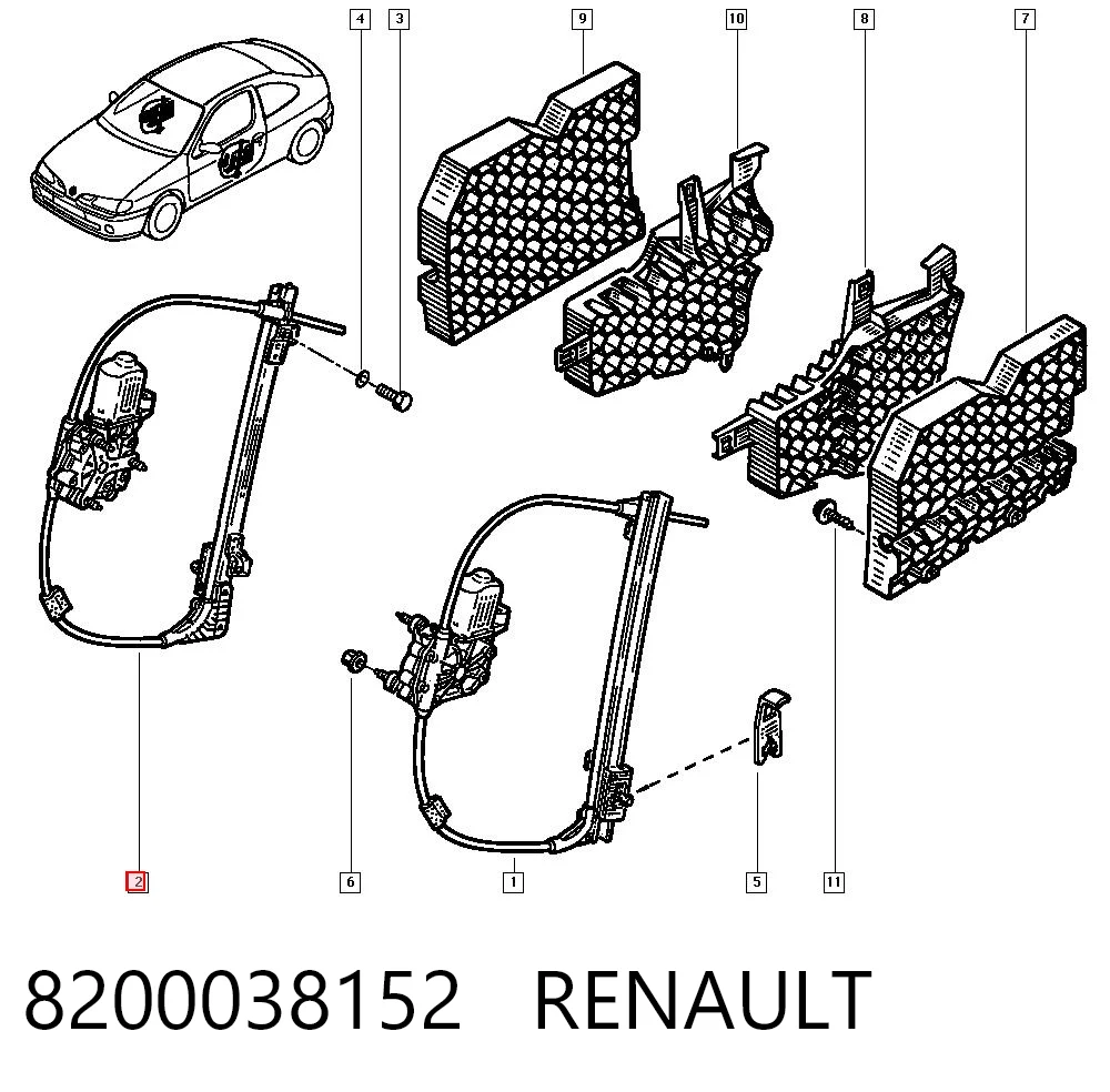 Compre Mecanismo de acionamento de vidro da porta dianteira direita Renault Megane 1